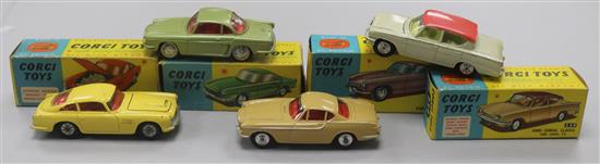 A Corgi Toys Aston Martin D.B.4 No. 218 and three other boxed Corgi cars,